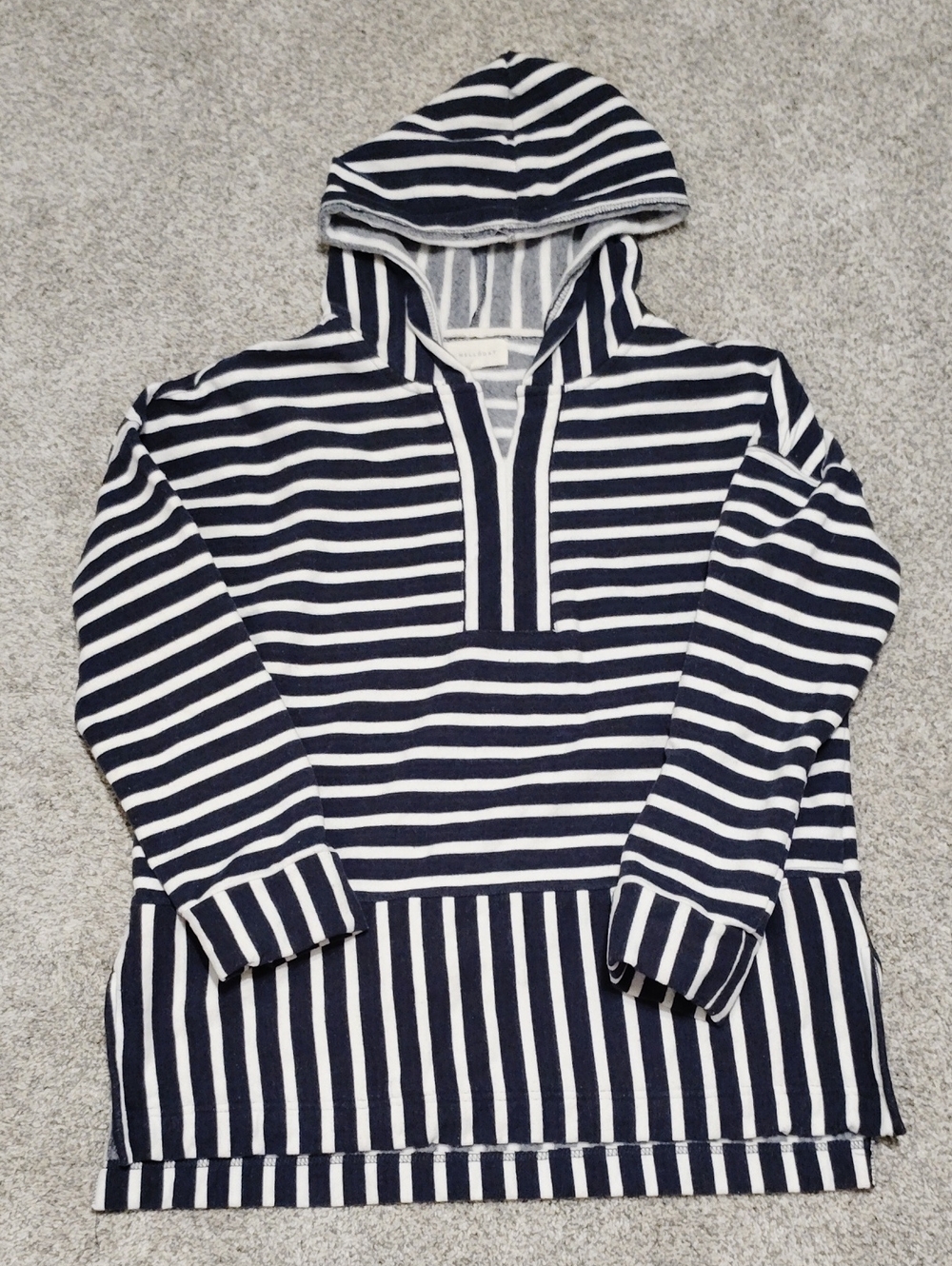 MELLODAY Navy and White Striped Hooded Pullover